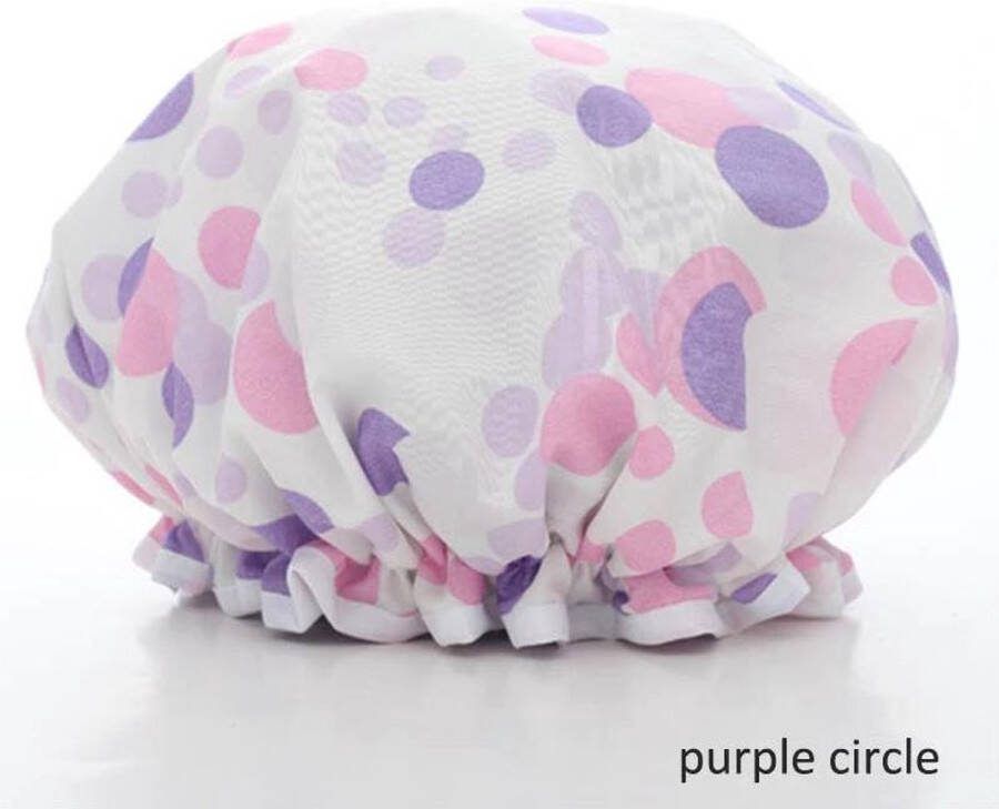 New Age Devi Dikke 1Stuks Douche muts Shower Cap Purple Circle Waterdicht BadMuts Dubbele Laag Douchemuts Haar Cover Bedekking Vrouwen Benodigdheden DoucheCap Badkamer Accessoires