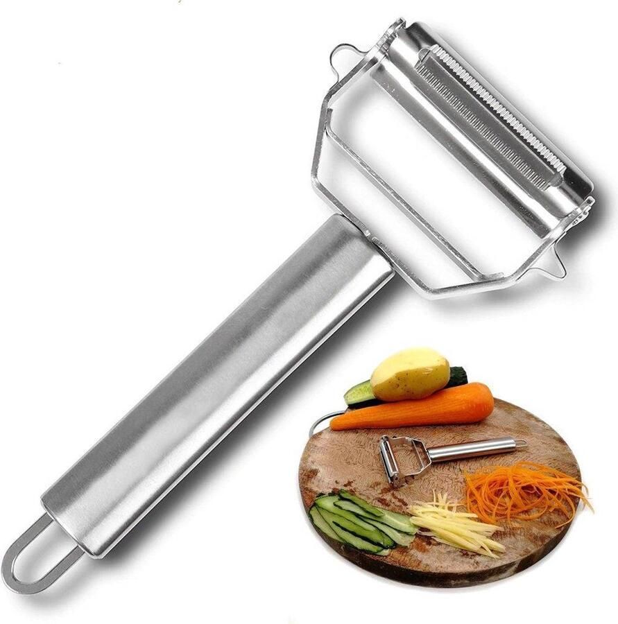 New Age Devi 2-in-1 Aardappel- Groente- Fruit-Schiller Groente-Spaghetti-Maker Dun-Schiller-RVS Fruit-Slicer Spiraal-Snijder Multifunctionele Dunschiller