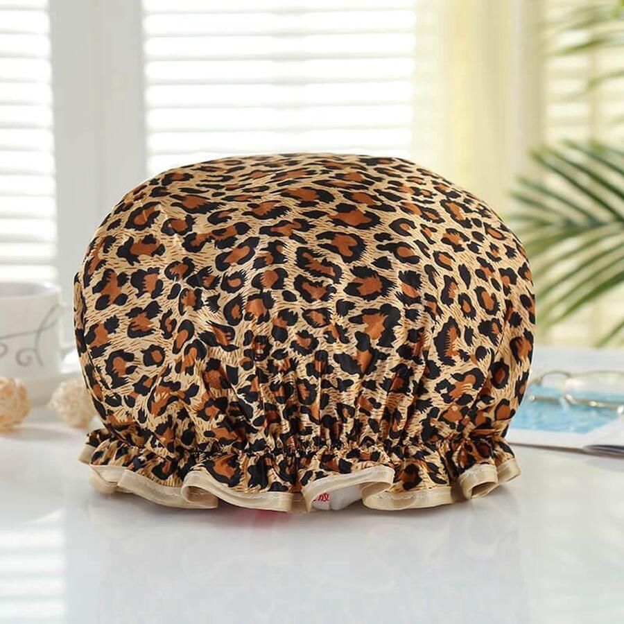 New Age Devi Grote Douchemuts Shower Cap Kapje voor Vol Haar Krullen Afro Bruine Leopard Panter