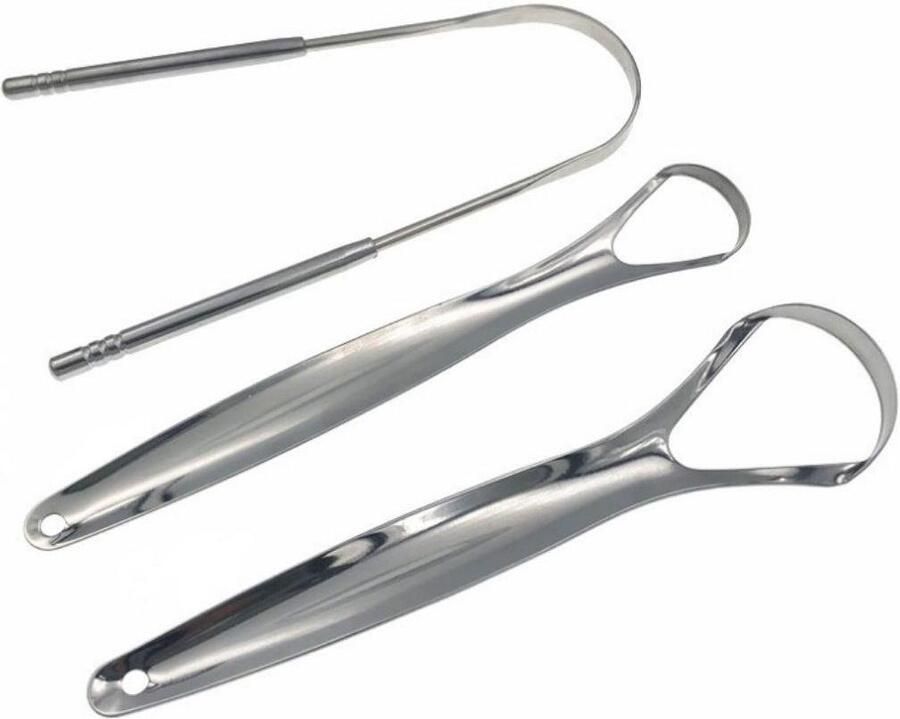 New Age Devi Luxe 3-delige Tongschraper Set Tegen Slechte Adem Tongreiniger Mondhygiëne Tongborstel Mondverzorging Duurzaam en Herbruikbaar Schone Tong Frisse Adem RVS