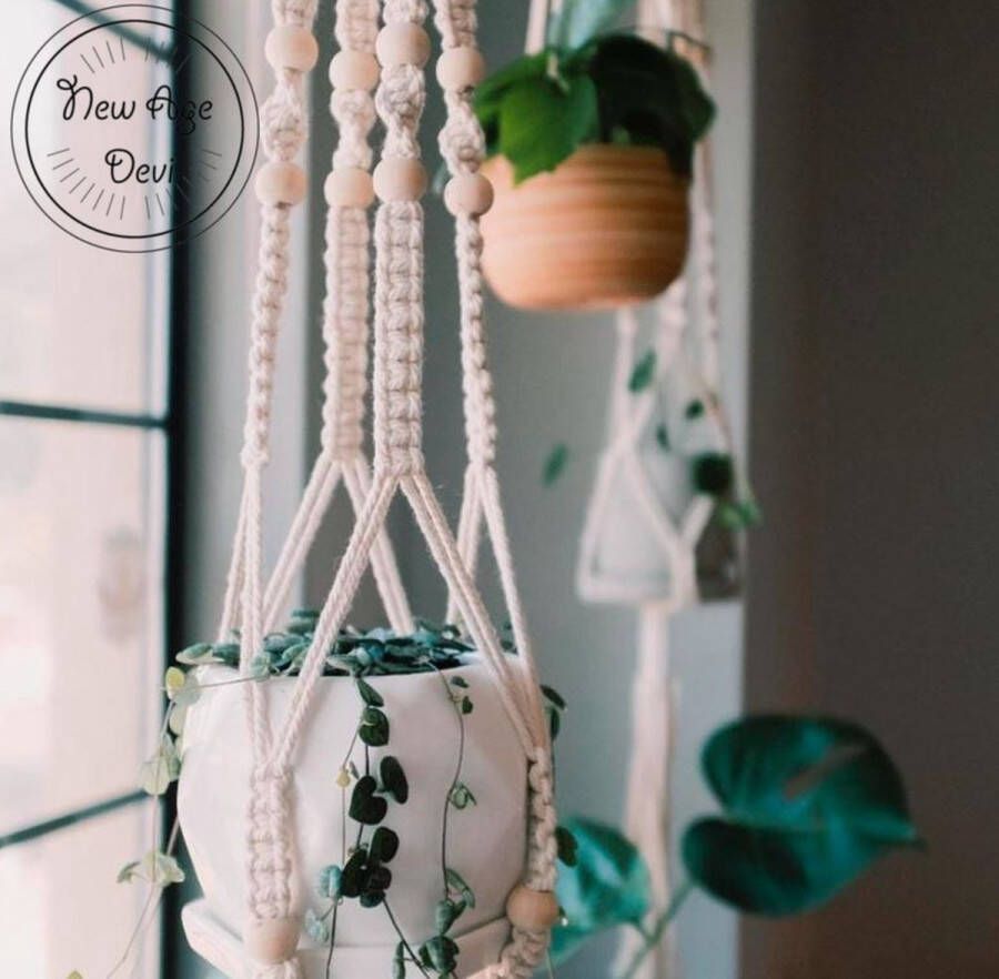 New Age Devi Opknoping voor Hangpotten Plantenhanger Luxe gevlochten touw katoen 2 stuks plantenpot ophangen