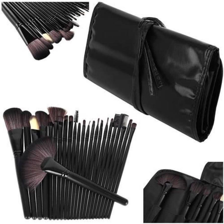New Age Devi Professionele 24-delige make-up kwasten set Inclusief lederen etui Cosmetica en Make-up-zwart