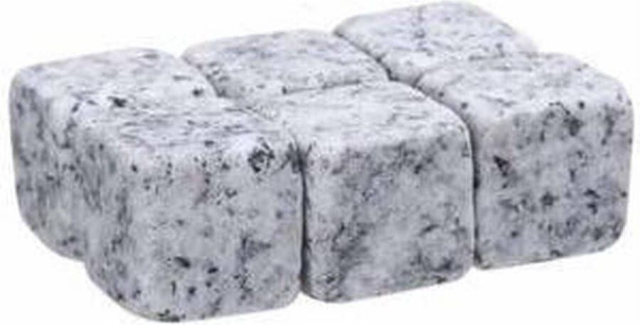 New Age Devi Whisky Stones Set 6 stuks Licht Grijs Natuursteen Whiskey Stenen IJsblokjes Fluwelen Opbergzak
