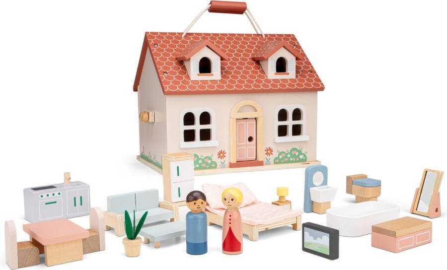 New Classic Toys Draagbaar Houten Poppenhuis met Meubels FSC