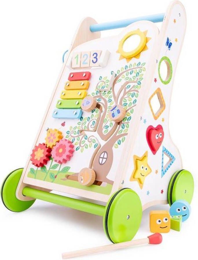 New Classic Toys Houten Activiteiten Duwwagen Multifunctionele Loopwagen voor Kinderen Leren Lopen