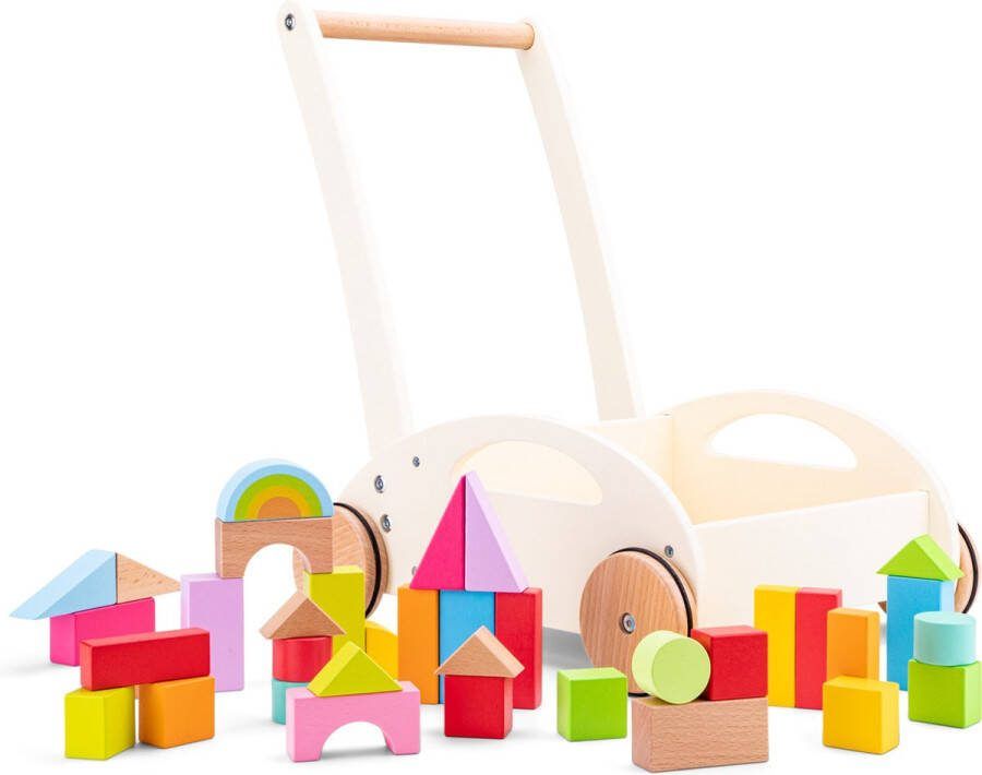 New Classic Toys Houten Blokkenkar Inclusief 36 blokken Hoogte 44 cm