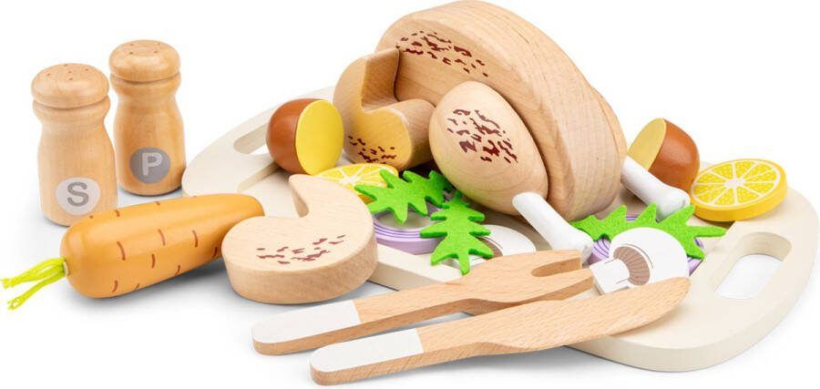New Classic Toys Houten 'Gebraden Kip' op Dienblad Speelgoedeetset FSC