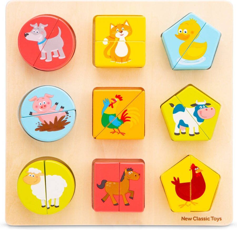 New Classic Toys Houten Geometrische Vormenpuzzel Boerderijdieren Speelgoed