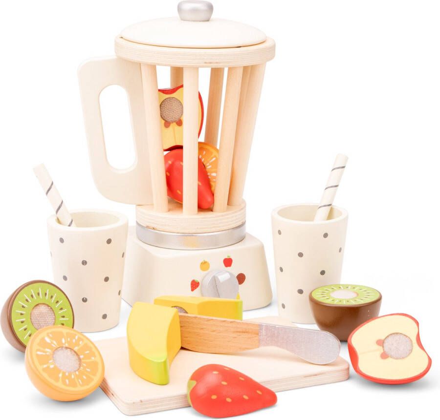 New Classic Toys Speelgoedkeukenmachine Houten Speelgoed Smoothie Maker Set Inclusief 5 fruitsoorten