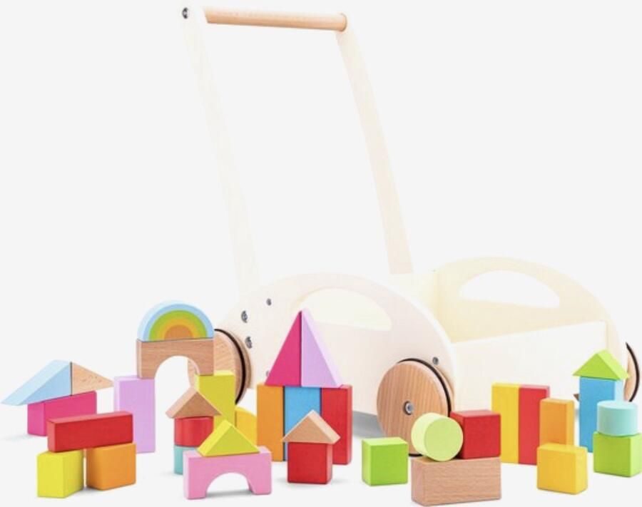New Classic Toys Houten Blokkenkar Inclusief 36 blokken Hoogte 44 cm