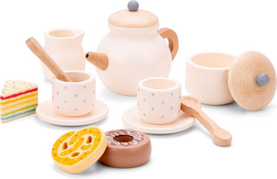 New Classic Toys Speelgoedtheeservies Houten Speelgoed Thee Set Met gebakjes 14 onderdelen