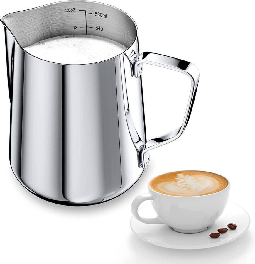 Newaner Melkkannetje voor melkopschuimen 304 roestvrij staal melkkan met meting van mark 304 liter voor barista melkpitcher voor cappuccino espresso latte art perfect voor koffieliefhebbers zilver