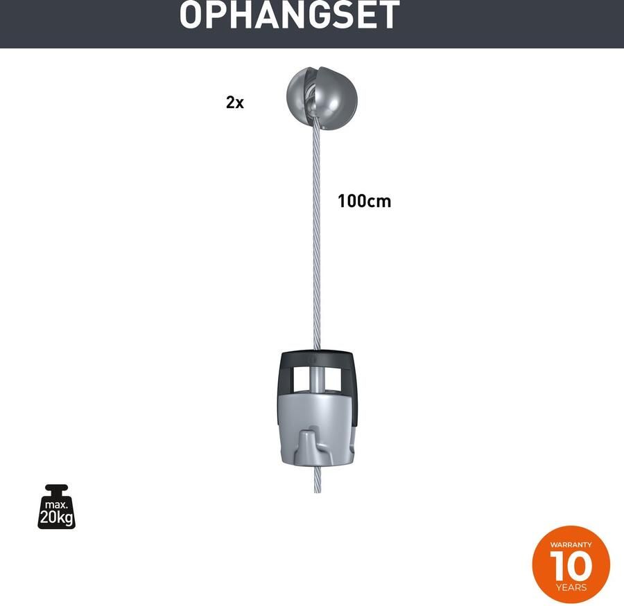 Newly ophangset wand plafond schuine wand – Solohanger voor schilderijen lijsten posters wanddecoraties – Ophangen zonder schilderijrail– Stevig staaldraad Solohanger staaldraad 100 cm haak 20 kg (2 stuks)