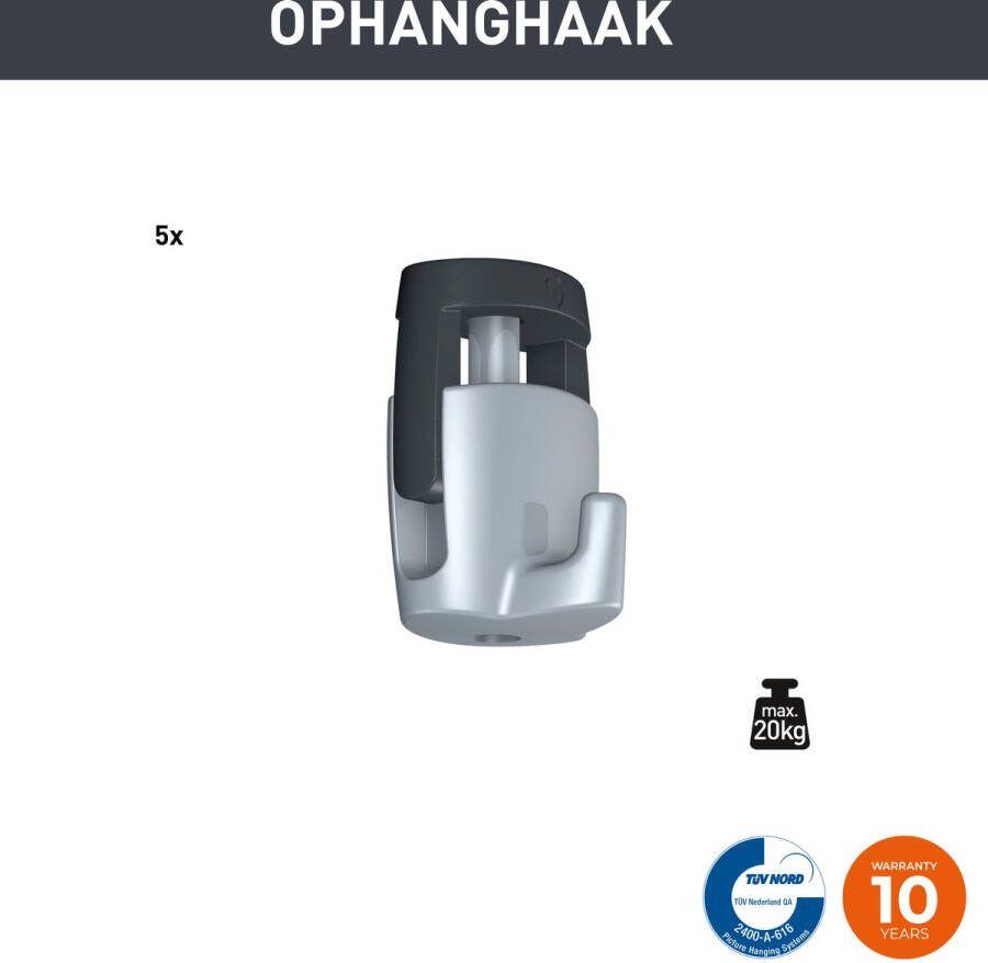 Newly ophanghaak – Schilderijophanghaak voor schilderijen lijsten posters wanddecoraties – haak H100 – 20 kg (5 stuks)