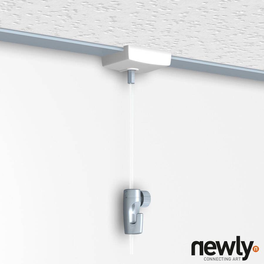 Newly systeemplafond ophangset – Plafondhanger – Plafondklem Ceilinghanger systeemplafond voor schilderijen lijsten posters wanddecoraties – Ophangen zonder schilderijrail aan systeemplafonds – Ceilinghanger 200 cm haak 5 kg (2 stuks)