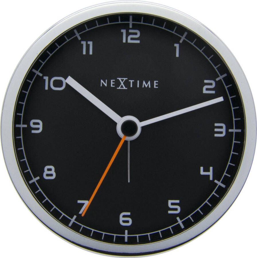 NeXtime Company Alarm Wekker Stil Uurwerk Rond Metaal Ø9.0 cm Zwart Zilver