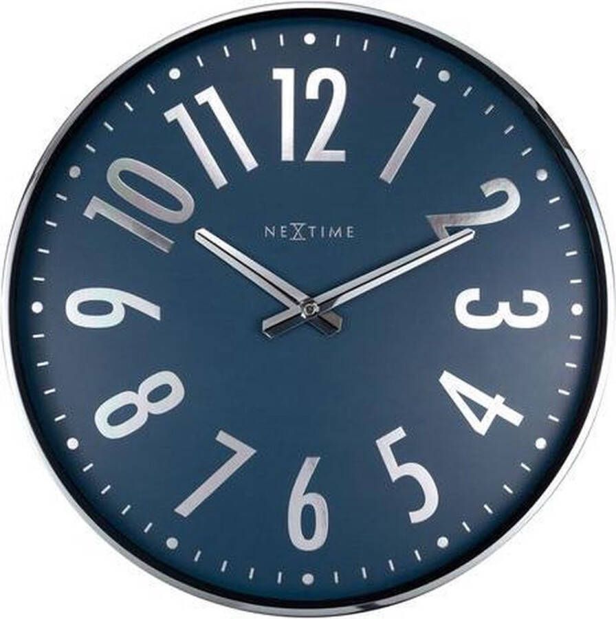 NeXtime Design wandklok 40cm Stille klok Blauw met zilver Alchemy