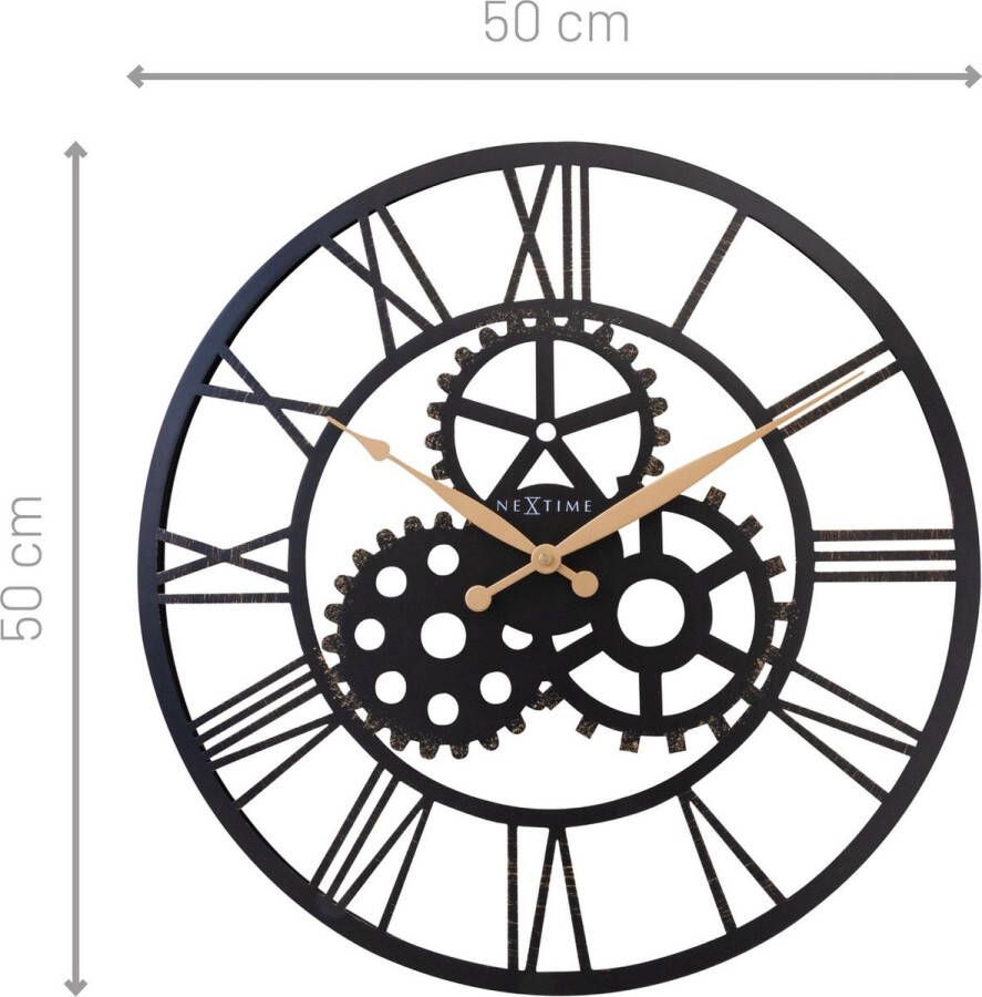 NeXtime Grote Romeinse wandklok 50cm Stil Open Ontwerp Metaal Birmingham NE-3280ZW