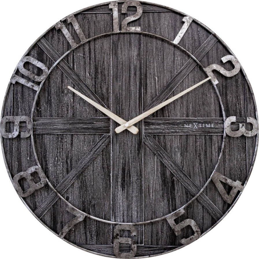 NeXtime Grote wandklok 50cm Stil Zwart Hout Metaal York NE-3276ZW