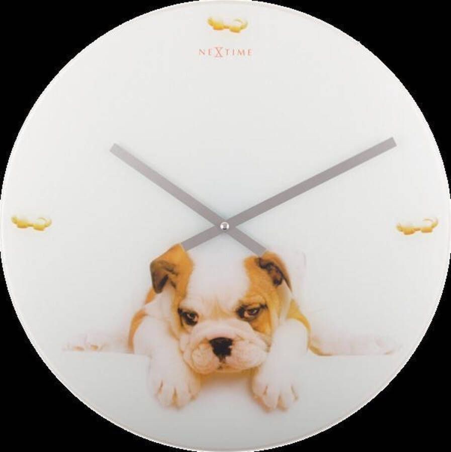 NeXtime klok 8136 Puppy Ø43 cm Wall White Beige