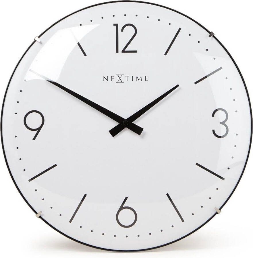 NeXtime Wandklok dia. 35 cm bol glas wit 'Basic Dome' NE-3157WI