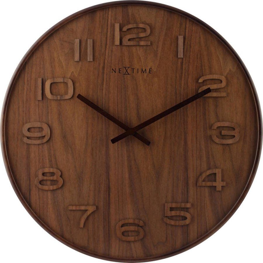 NeXtime Wandklok dia. 35 cm hout bruin 'Wood Medium' NE-3096BR