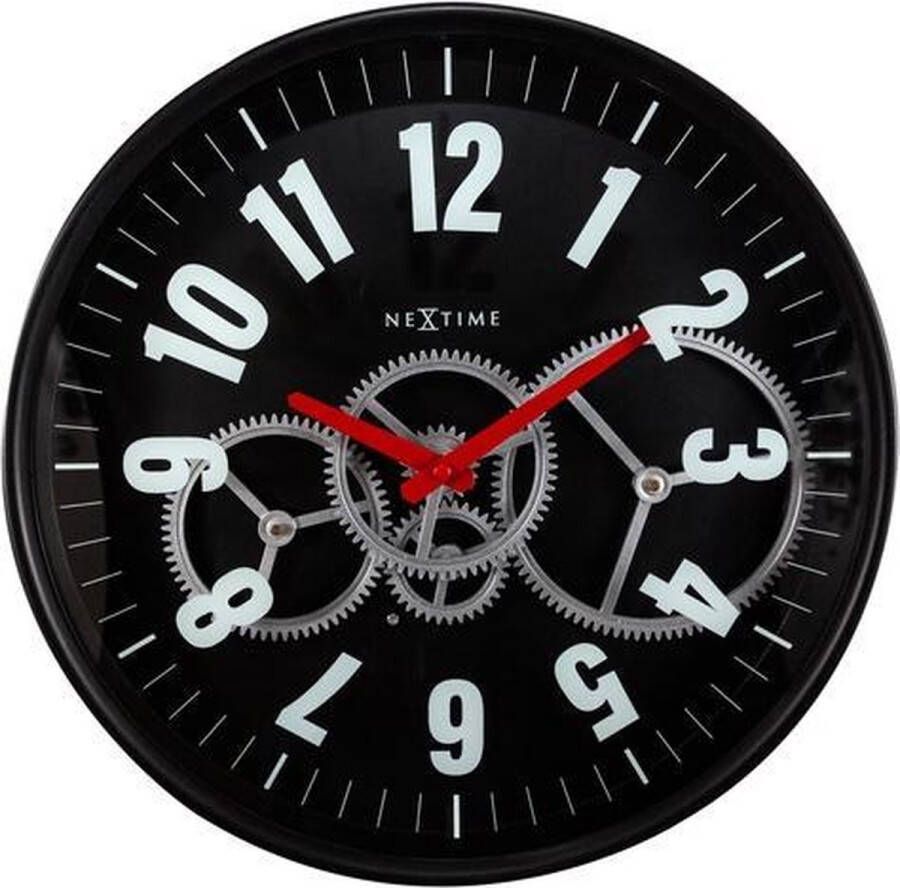 NeXtime Moderne Gear Clock Met Bewegende Tandwielen Wit 36cm Metaal Glas