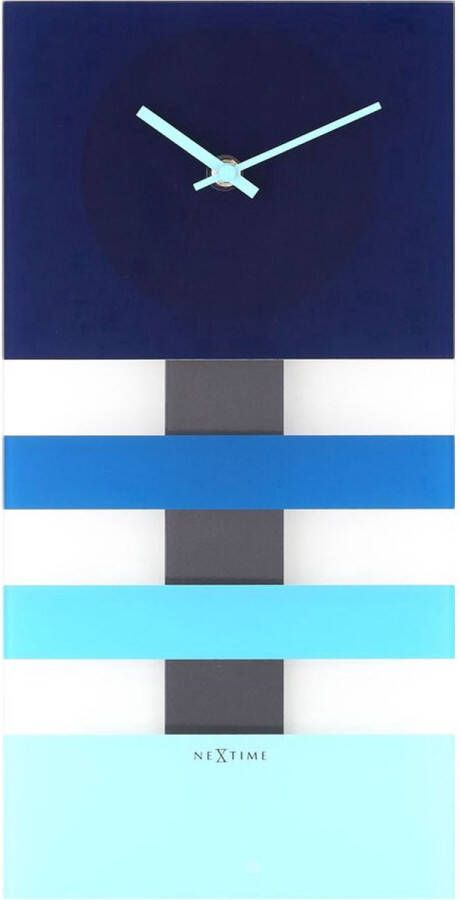 NeXtime Bold Stripes Blauw Klok Rechthoekig Glas 19x38 cm Blauw