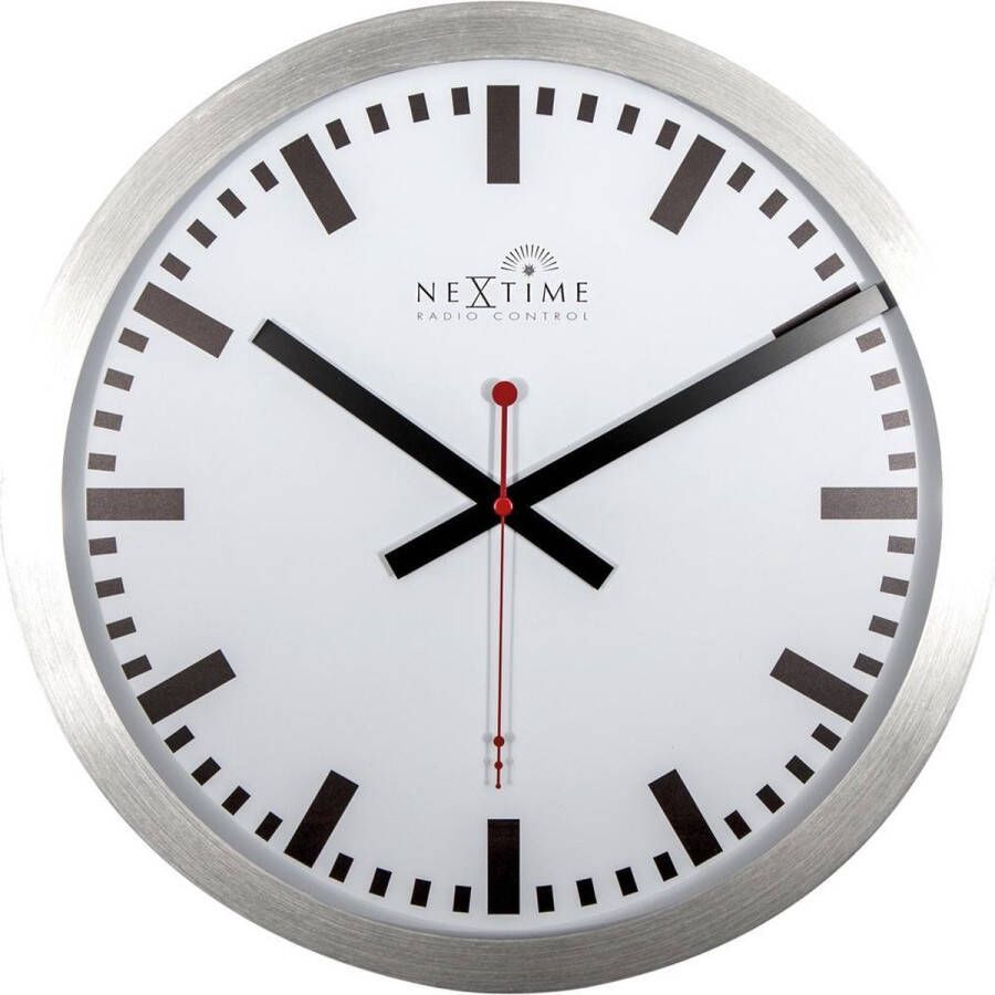 NeXtime Wandklok dia. 35 cm aluminium wit 'Station' Radio Controlled (DCF) NE-3999STRC