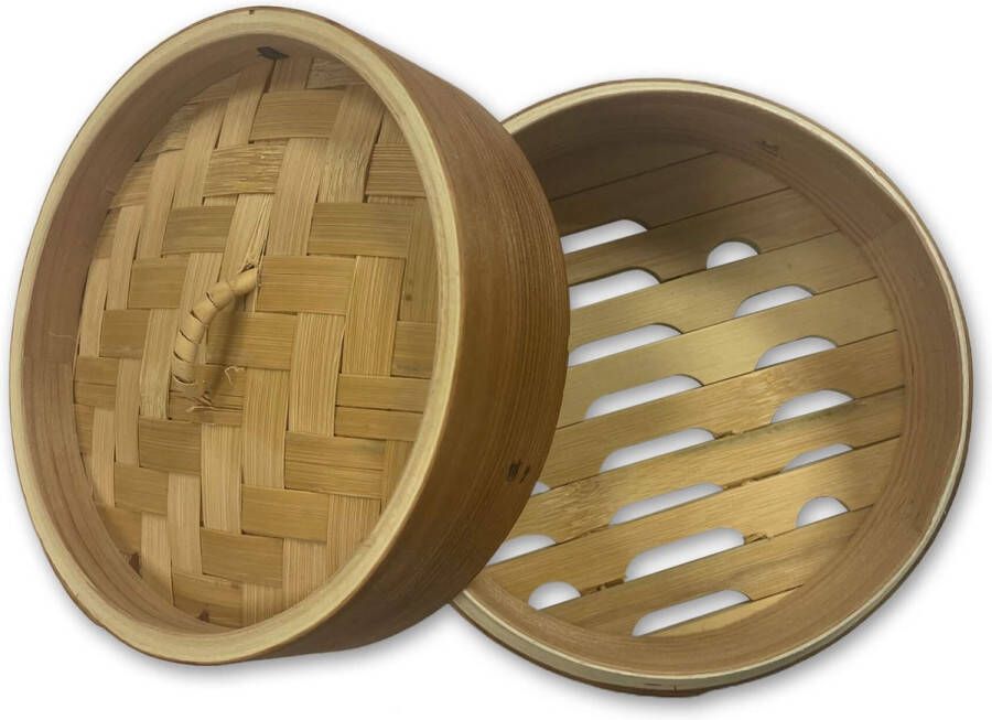 NF Bamboe Stoommandjes | 2 stuks | H 10 cm x Ø15 cm | Dim Sum Bamboo Steamer | met deksel