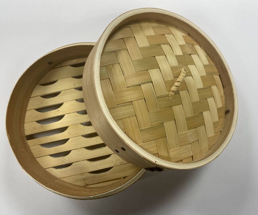 NF Bamboe Stoommandjes | 2 stuks | H 9.5 cm x Ø18 cm | Dim Sum Bamboo Steamer | met deksel