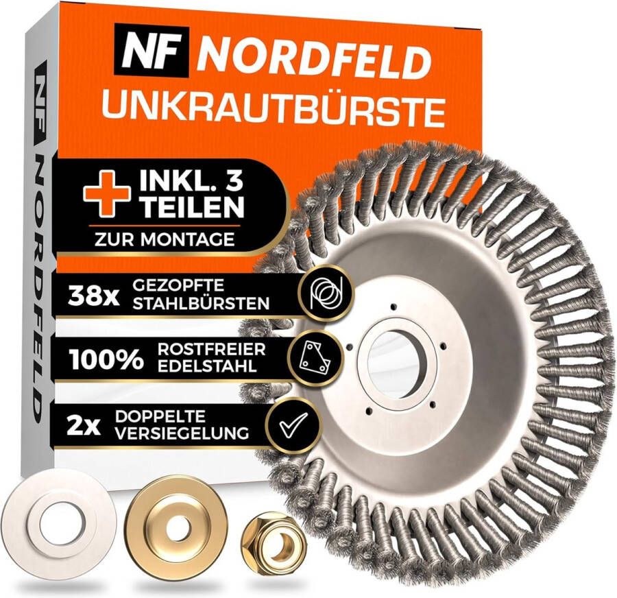 NF NORDFELD Onkruidborstel bosmaaier 25 4 mm en 20 voor alle gangbare modellen dubbel verzegelde staalborstel van staal krachtige wildkruidborstel bosmaaier om onkruid te verwijderen zilver