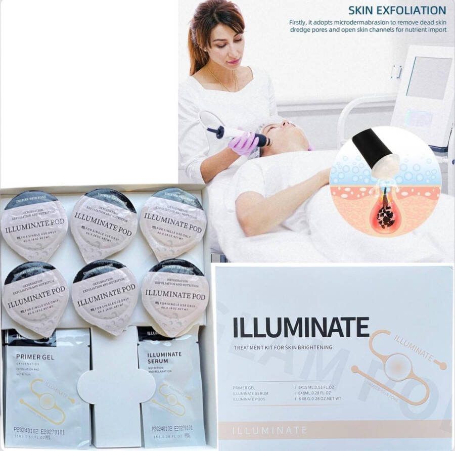 NG Medical Oxygen pods Facial Illuminate Restart Kit Egaliseert de teint verbetert de uitstraling van pigmentatie en bevordert huidverjonging Bevat 6x pods 6x gel en 6x serum voor een complete behandeling