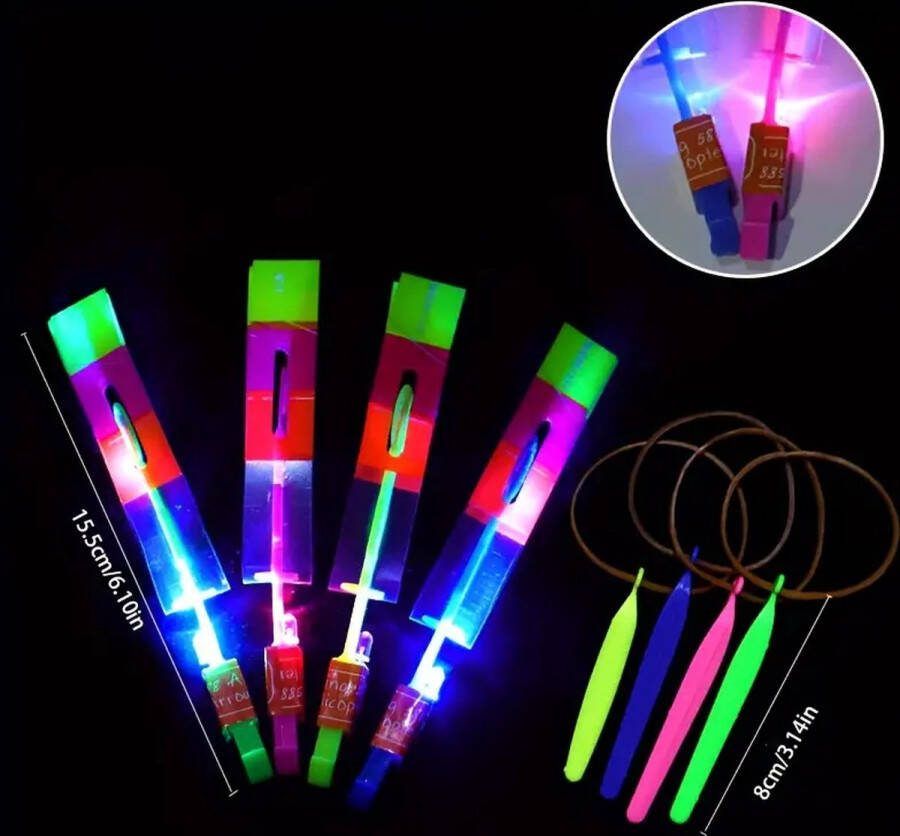 NIBA Elastische Katapult Helicopter Set van 5 Schietpijltjes Oneindig Veel Plezier SkyGlow Avonturen: Elastische Katapult Helicopter Magisch Licht Willekeurige kleuren Leuke Traktatie TikTok