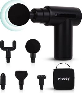 NICEEY Mini Massage Gun Met 5 opzetstukken Sport en Relax Massage Apparaat Professioneel en Krachtig Draadloos Incl. Koffer Zwart