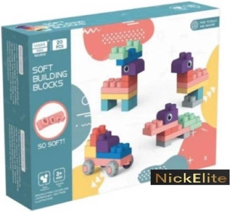NickElite Zachte bouwblokken Soft building blocks Grote blokken leerzaam vanaf 18 maanden veilig voor tanden afgeronde hoeken buigzaam Merk