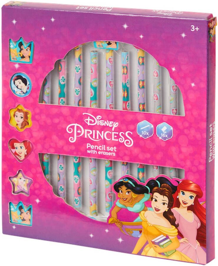 Nickelodeon 10 stuks Kleurpotloden met gum Princess Disney Roze 16 gummen