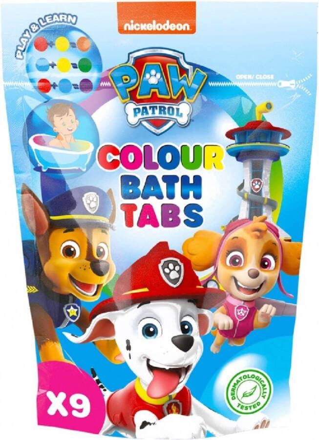 Nickelodeon Paw Patrol Badspeelgoed Kleurtabletten Bruisballen voor Bad Bruisballen Kind Badbom Bath Bombs Bruisballen Kinderen Badtabs 9 x 16gr