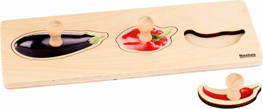 Nienhuis Montessori Kinderpuzzel 3 soorten groente 3 stukjes vanaf 2 jaar Houten speelgoed |Hou ten puzzel Educatief speelgoed Montessori Nienhuis