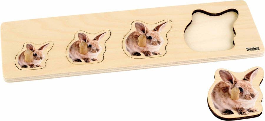 Nienhuis Montessori Kinderpuzzel Konijnen Kinderspeelgoed 2 jaar Houten speelgoed Houten puzzel Educatief speelgoed Houten dieren speelgoed 37 5 x 12 cm 4 stukjes Vanaf 2 jaar