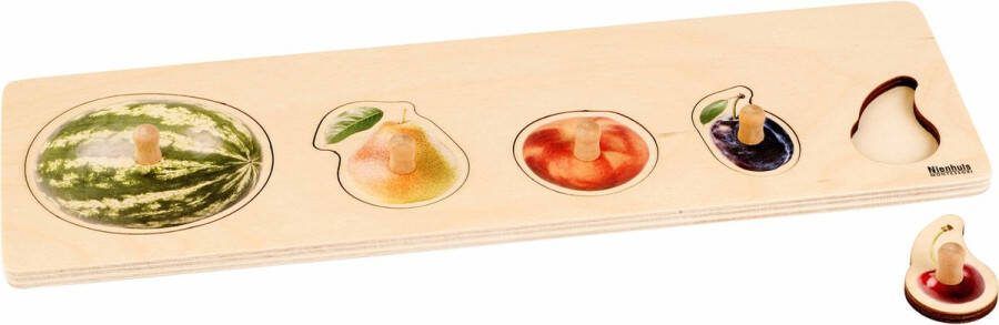 Nienhuis Montessori Kinderpuzzel 5 soorten fruit 5 stukjes vanaf 2 jaar Houten speelgoed Houten puzzel Educatief speelgoed Montessori Nienhuis