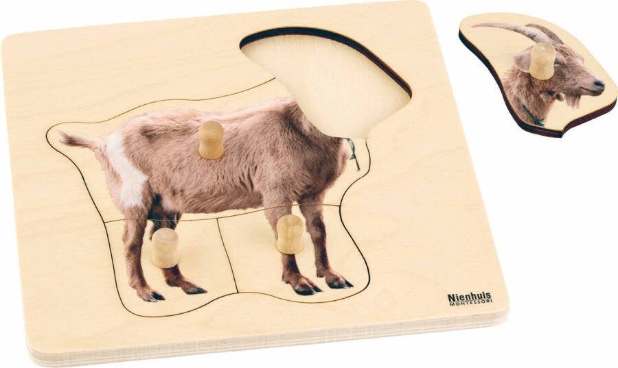 Nienhuis Montessori Kinderpuzzel geit 4 stukjes vanaf 2 jaar Houten speelgoed Houten puzzel Educatief speelgoed Houten dieren speelgoed Montessori Nienhuis