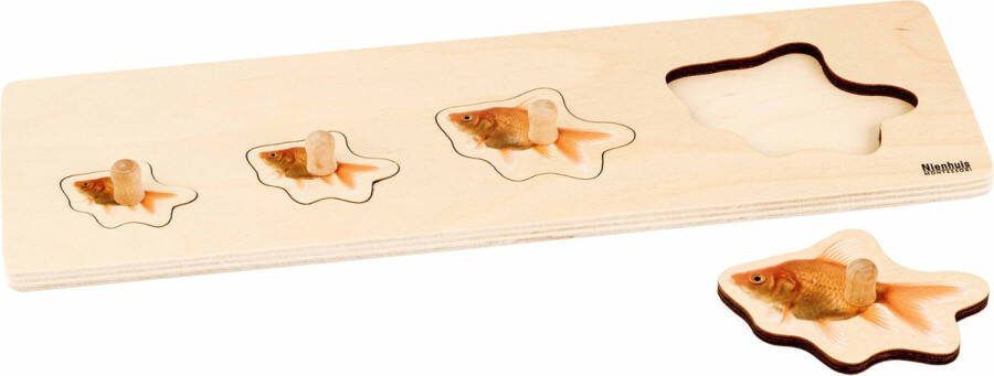 Nienhuis Montessori Kinderpuzzel 4 goudvissen 4 stukjes vanaf 2 jaar Houten speelgoed Houten puzzel Educatief speelgoed Houten dieren speelgoed Montessori Nienhuis
