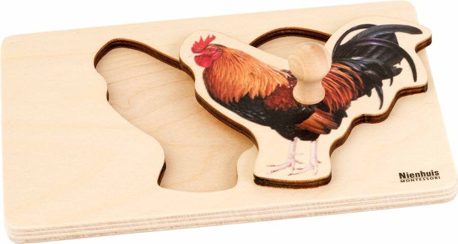 Nienhuis Montessori Kinderpuzzel haan 1 stukje vanaf 2 jaar Houten speelgoed Houten puzzel Educatief speelgoed Houten dieren speelgoed Montessori Nienhuis