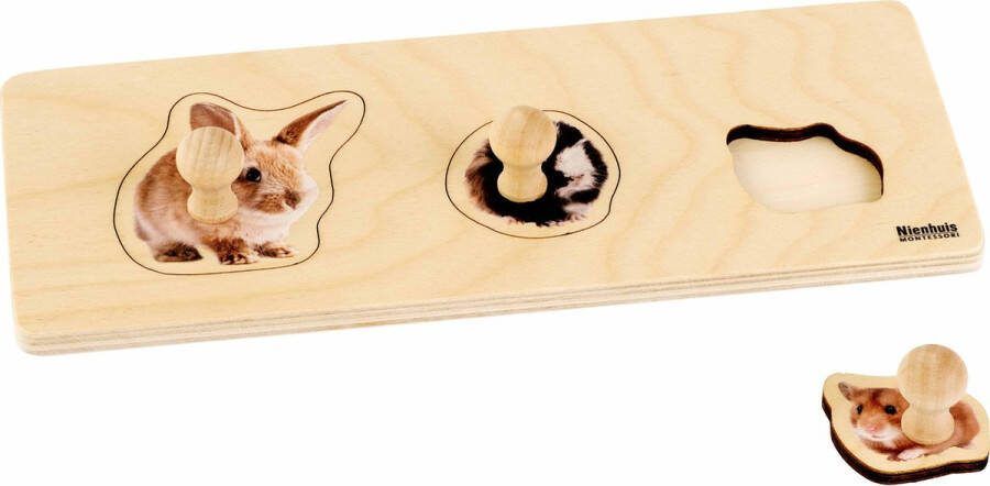 Nienhuis Montessori Kinderpuzzel 3 knaagdieren 3 stukjes vanaf 2 jaar Houten speelgoed Houten puzzel Educatief speelgoed Houten dieren speelgoed Montessori Nienhuis