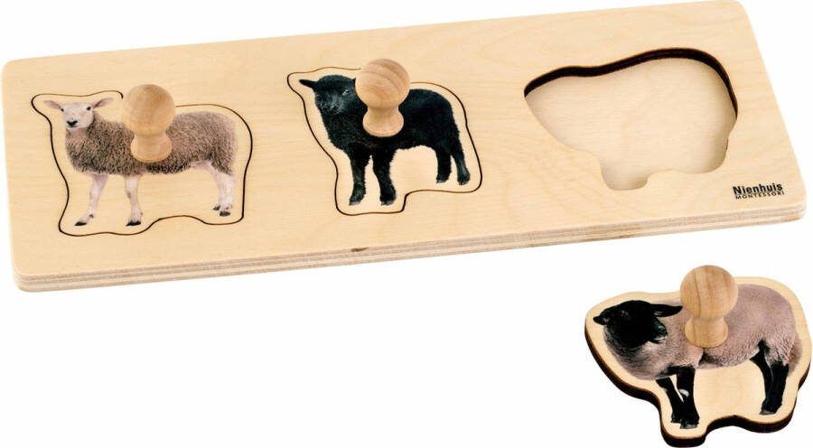 Nienhuis Montessori Kinderpuzzel 3 schapen 3 stukjes vanaf 2 jaar Houten speelgoed Houten puzzel Educatief speelgoed Houten dieren speelgoed Montessori Nienhuis