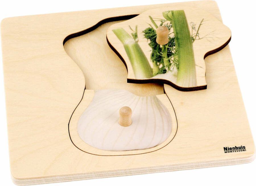 Nienhuis Montessori Kinderpuzzel knolvenkel 2 stukjes vanaf 2 jaar Houten speelgoed Houten puzzel Educatief speelgoed Montessori Nienhuis