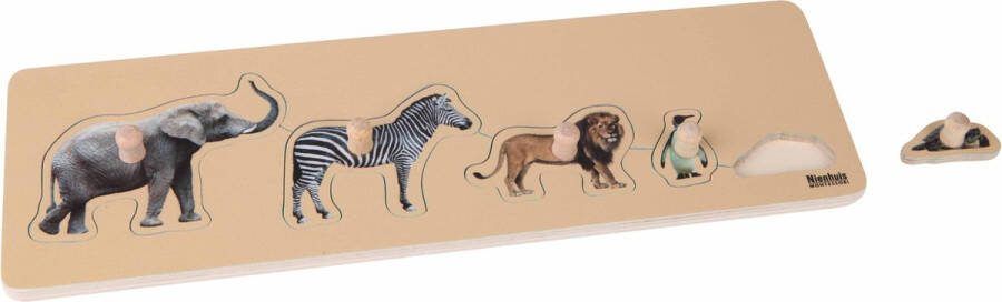Nienhuis Montessori Kinderpuzzel 5 wilde dieren 5 stukjes vanaf 2 jaar Houten speelgoed Houten puzzel Educatief speelgoed Houten dieren speelgoed Montessori Nienhuis
