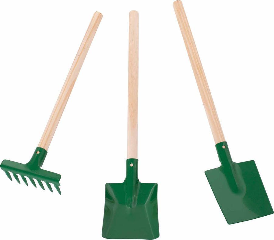 Nienhuis Montessori Tuinierspeelgoed 3-delige tuinierset Schep hark en spade Tuingereedschap kinderen Educatief speelgoed Kinderspeelgoed 2 jaar Groen 30 cm