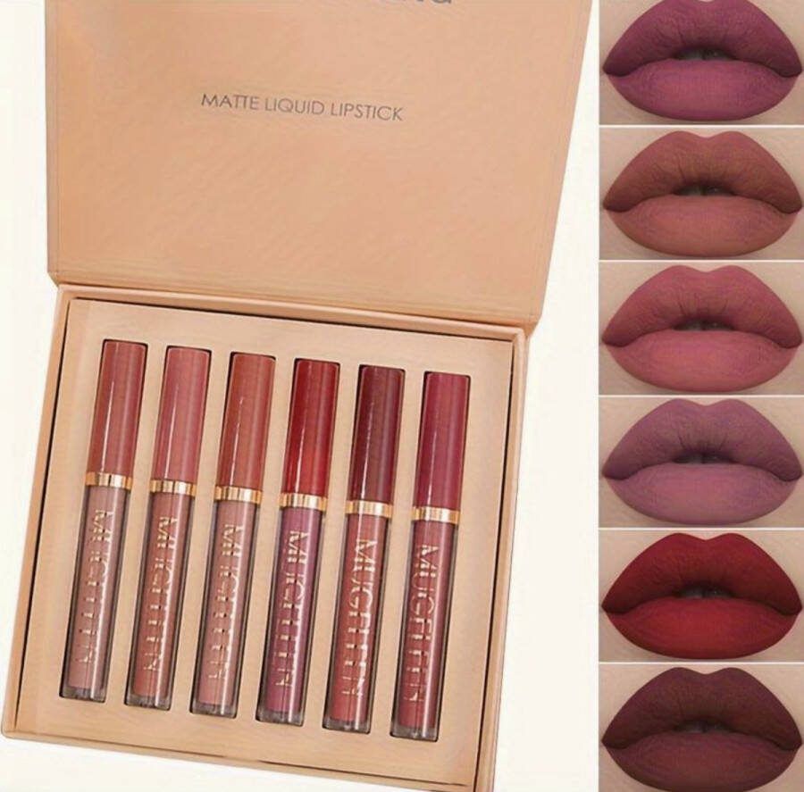 Niet Lipstick Matte Set van 6 Kleuren Lipgloss Langhoudend Make Up
